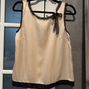 Silk champagne sleeveless blouse w/ blk sequin